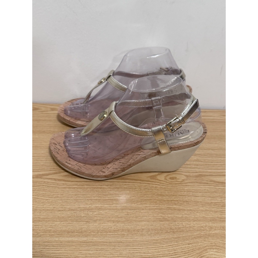 Lauren Ralph Lauren Womens Reeta Gold Wedge Cork Thong Sandals Size 8 B
